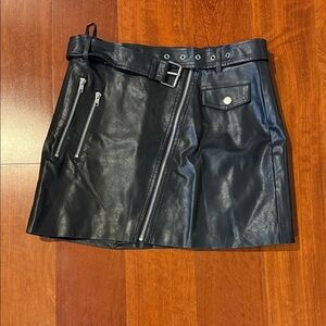 Black Faux Leather Mini Skirt with Belt